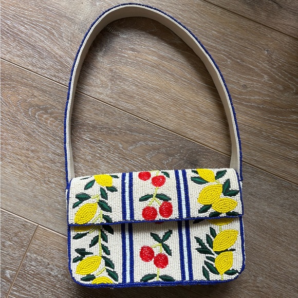 Anthropologie Handbags - Anthropologie Fiona Beaded Purse Lemon Cherry Blue Trim